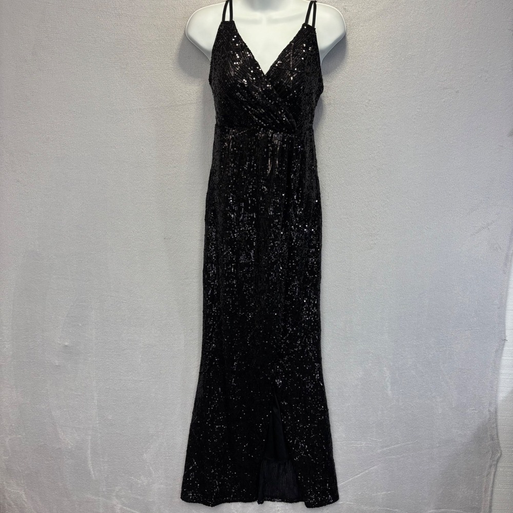 Full Sequin Long Formal Gown Womens S Black Formal Gala Slit Maxi Dress AARFAR